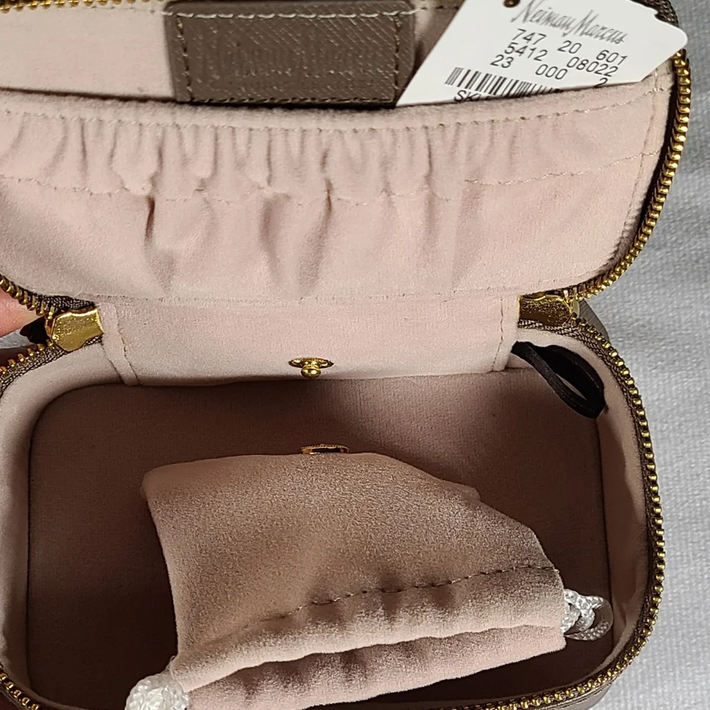 Neiman Marcus Saffiano Small Travel Jewlery Case Box Grey